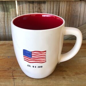 Rae Dunn American Flag Fourth of July Large 16oz Coffee Mug Tea Cup Red Interior